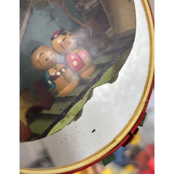 Vtg Japanese Round‎ Diorama Box Kokeshi Figures Mirror Wooden - Picture 8 of 9
